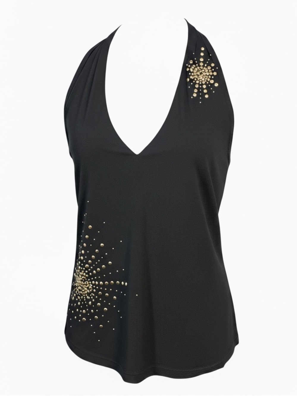 New York and Co Brown Gold Stud Starburst Halter Top Womens size XL Lined